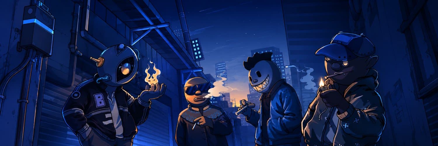 The Arcadians crew in a neon alley